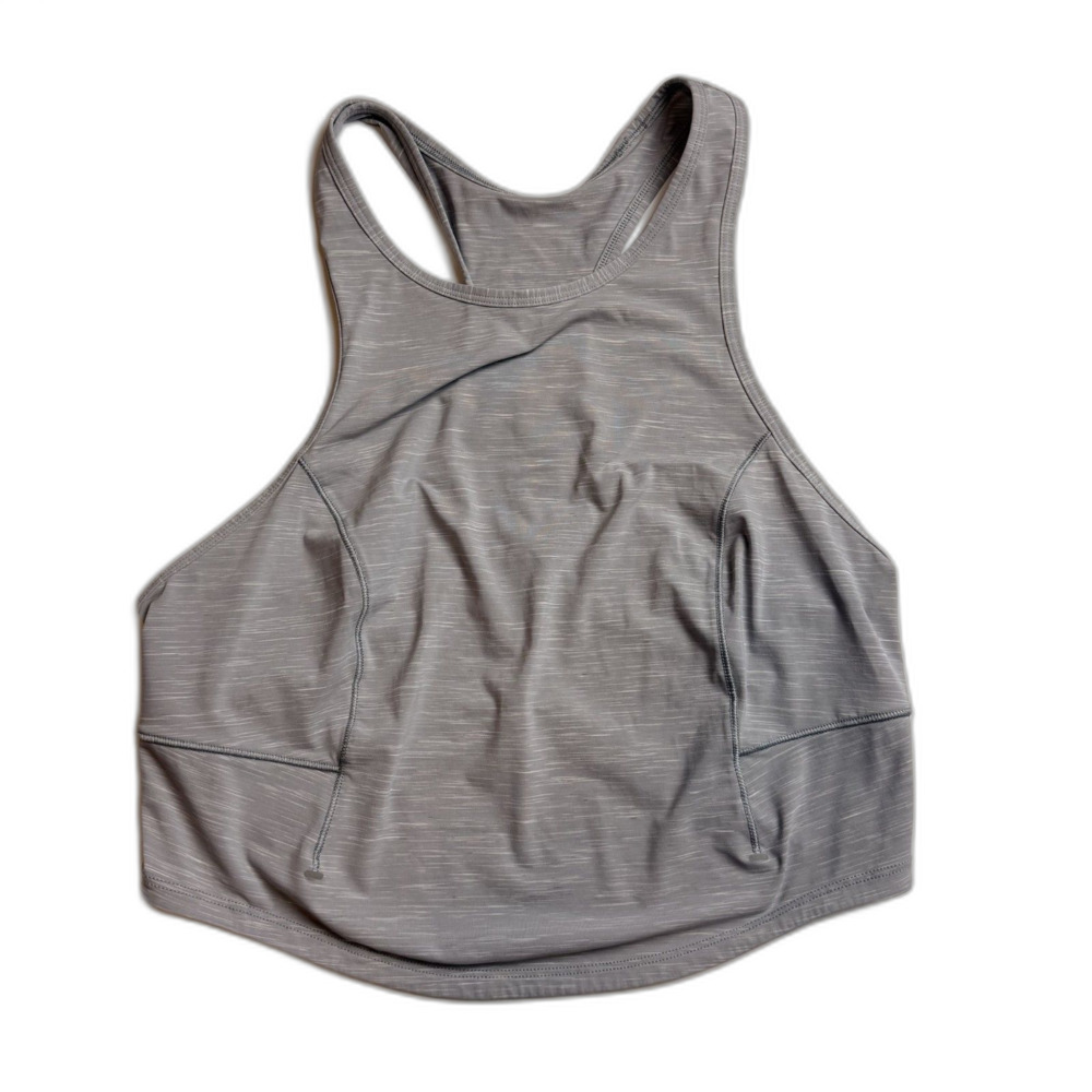Lululemon Power Thru High Neck Racerback Tank Top Light Grey Size 6/8 Cropped - Picture 2 of 13